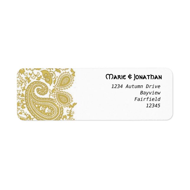 Gold paisley damask indian wedding return address label (Front)