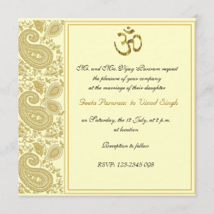 Gold paisley Hindu wedding Invitation