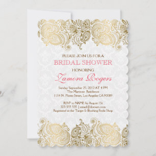 Gold Paisley Lace White Damasks Invitation