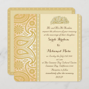 Gold Paisley Muslim wedding Invitation