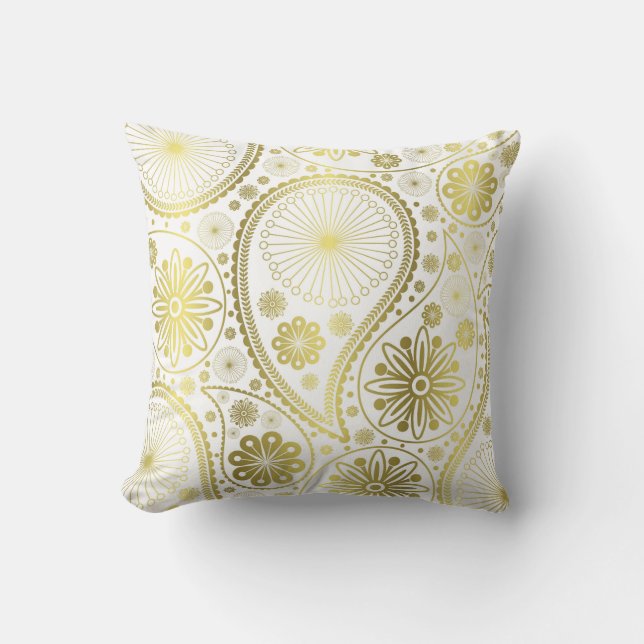 Gold paisley pattern cushion (Front)