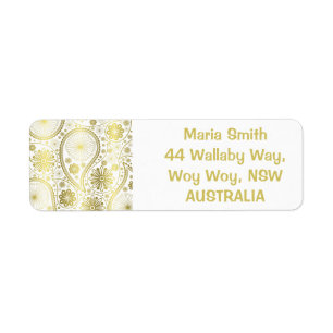 Gold paisley pattern return address label