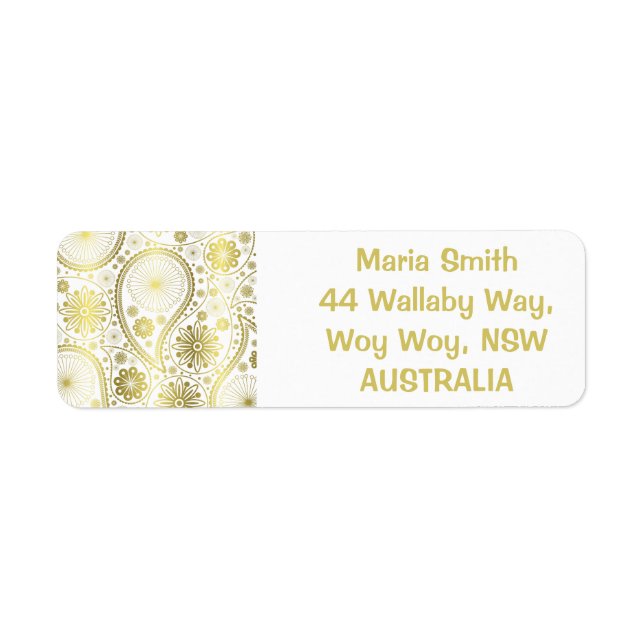 Gold paisley pattern return address label (Front)