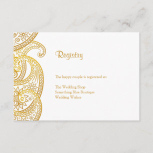 Gold Paisley Traditional Indian Wedding Registry Enclosure Card