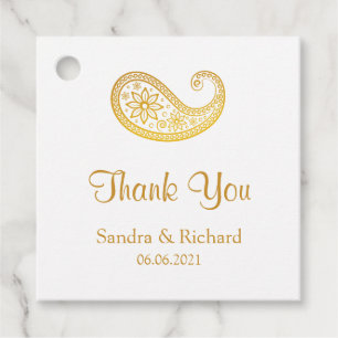 Gold Paisley Traditional Indian Wedding Thank You Favour Tags