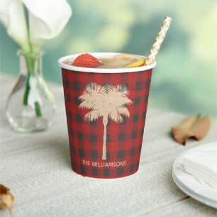 Gold Palm Buffalo Check Personalised Paper Cups