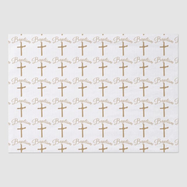 Gold Palm Cross Baptism  Tissue Paper (Front)