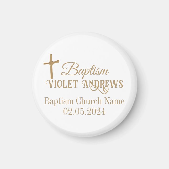 Gold Palm Cross Personalised Baptism Magnet (Front)