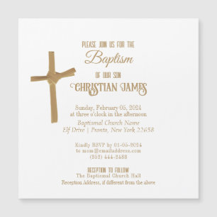 Gold Palm Cross Personalised Baptism Magnetic Invitation