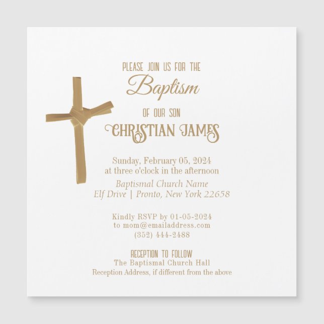 Gold Palm Cross Personalised Baptism Magnetic Invitation (Front)