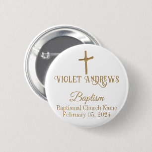 Gold Palm Cross Personalized Baptism 6 Cm Round Badge
