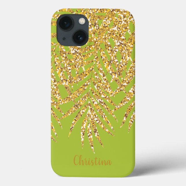 Gold Palm Fronds Name Personalised Chartreuse Case-Mate iPhone Case (Back)