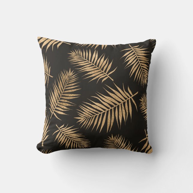 Gold Palm Leaf Decorative Pillow (Front)