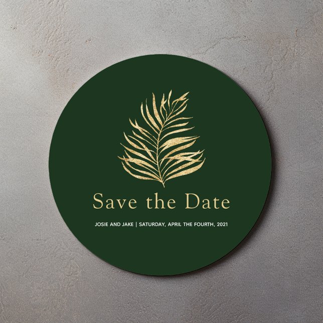 Gold palm leaf Save the date wedding envelope seal (Creator Uploaded)
