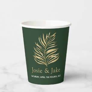 Gold palm leaf wedding names and date paper cups