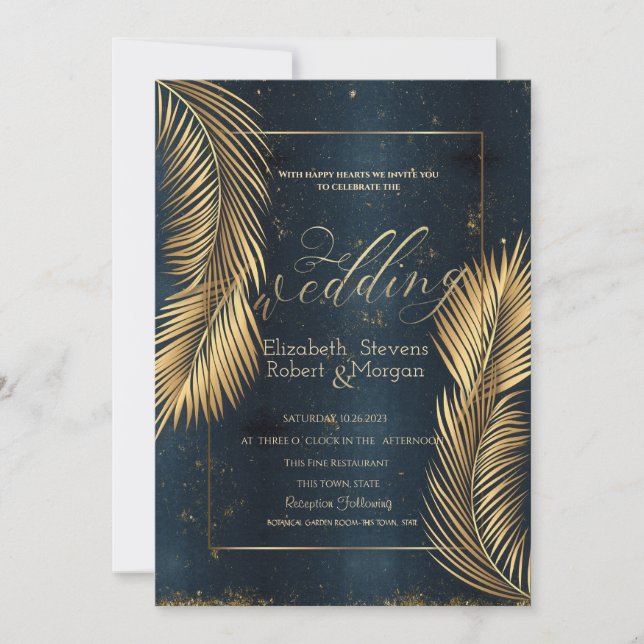Gold Palm Leaves Beach Wedding Invitation (Front)