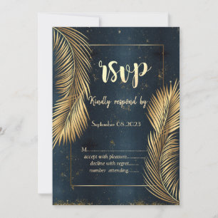 Gold Palm Leaves Beach Wedding RSVP   Invitation