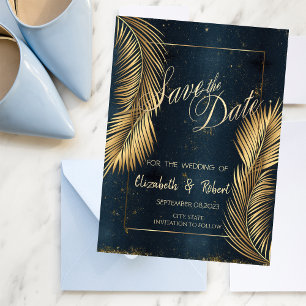 Gold Palm Leaves Beach Wedding Save The Date