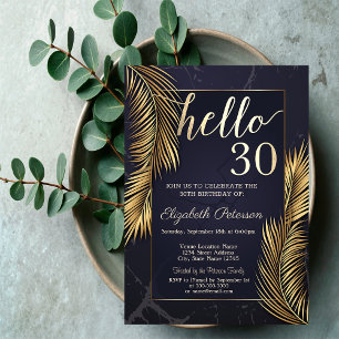 Gold Palm Leaves Marble 30th Birthday Invitation