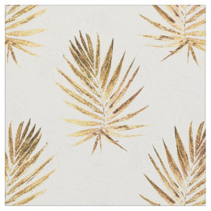 Gold Palm Leaves White Artwork Fabric