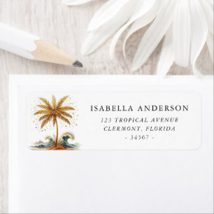 Gold Palm Tree and Waves Return Address Return Address Label