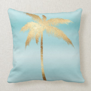 Gold Palm Tree Aqua Ombre   Cushion