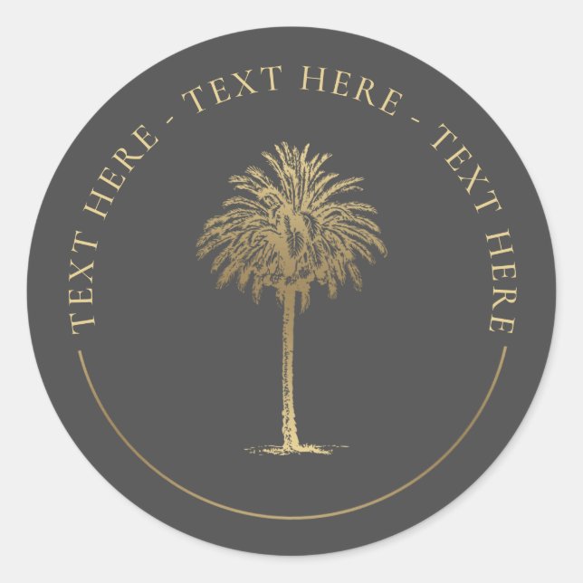 Gold Palm Tree Classic Round Sticker (Front)
