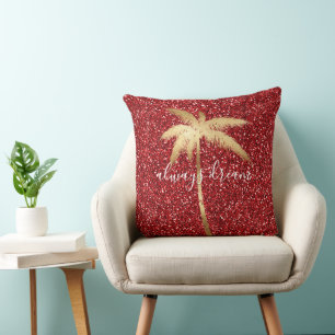 Gold Palm Tree Dream Red Glitter        Cushion
