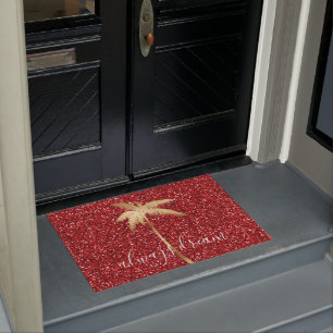 Gold Palm Tree Dream Red Glitter      Doormat