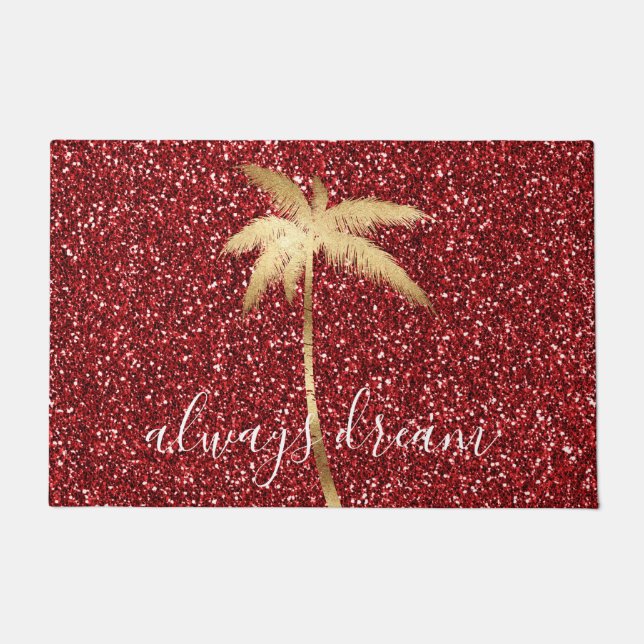 Gold Palm Tree Dream Red Glitter      Doormat (Front)