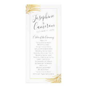 Gold Palm Tree Leaves Tropical Wedding Program Rack Card