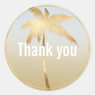 Gold Palm Tree Ombre Thank you Classic Round Sticker
