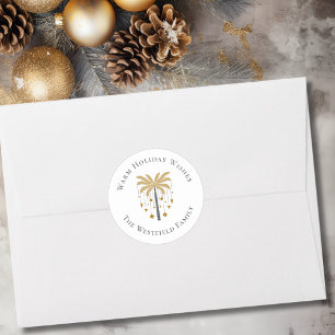 Gold Palm Tree Warm Holiday Wishes Classic Round Sticker