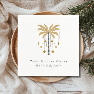 Gold Palm Tree Warm Holiday Wishes Party Napkin