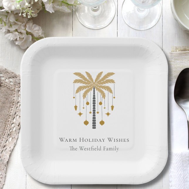 Gold Palm Tree Warm Holiday Wishes Party Paper Plate (Gold Palm Tree Warm Holiday Wishes Paper Plate)