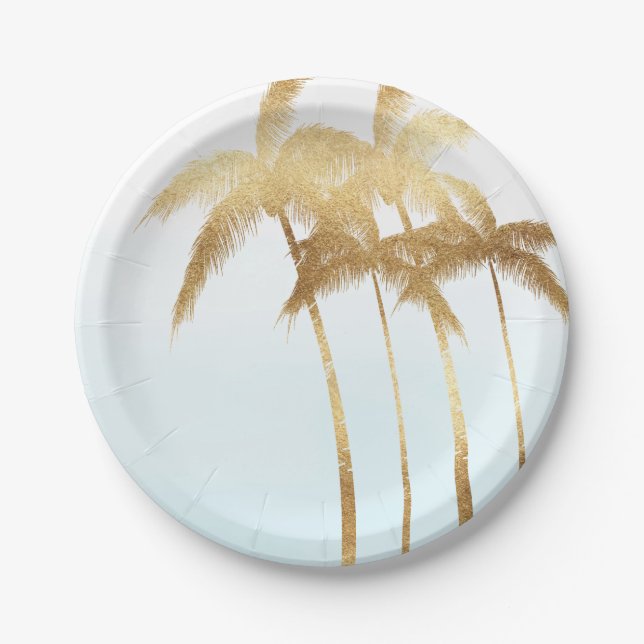 Gold Palm Trees Ombre Paper Plate (Front)
