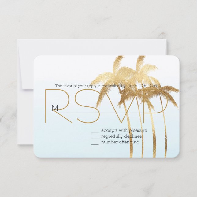 Gold Palm Trees Ombre RSVP Card (Front)