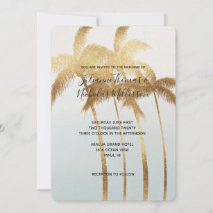 Gold Palm Trees Ombre Wedding Invitation