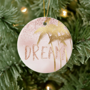 Gold Palm Trees Pink Ombre Glitter Dream        Ceramic Ornament