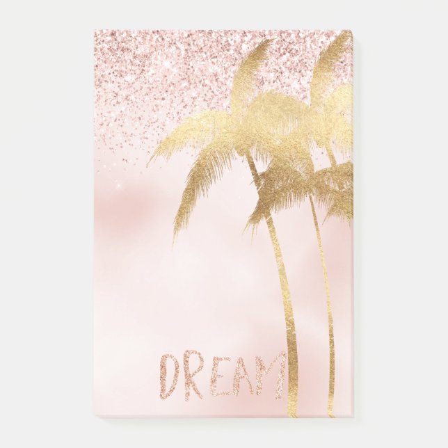 Gold Palm Trees Pink Ombre Glitter Dream  Post-it Notes (Front)