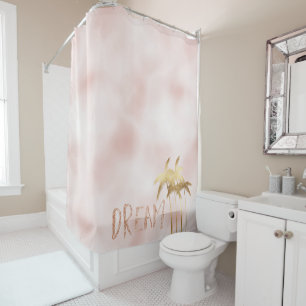 Gold Palm Trees Pink Ombre Glitter Dream Shower Curtain