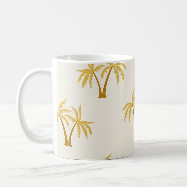 Gold Palm Trees: Tropical Textile. Coffee Mug (Left)