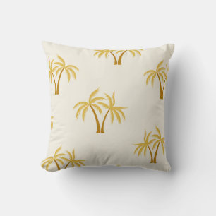 Gold Palm Trees: Tropical Textile. Cushion