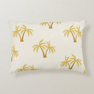 Gold Palm Trees: Tropical Textile. Decorative Cushion