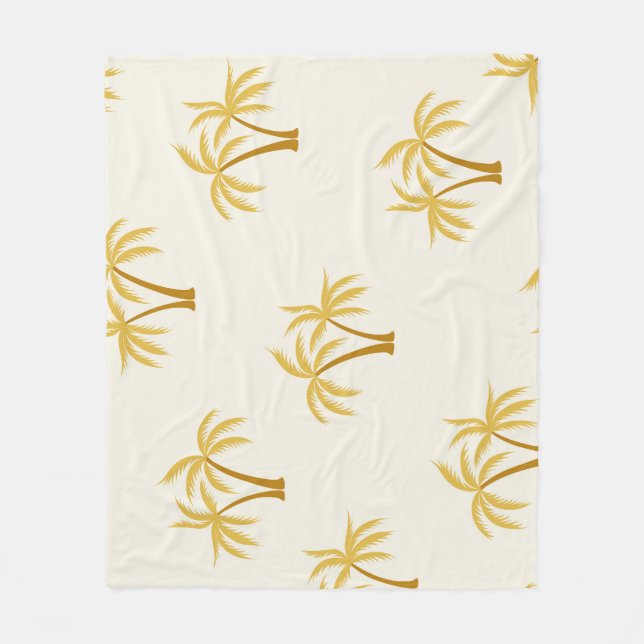 Gold Palm Trees: Tropical Textile. Fleece Blanket (Front)