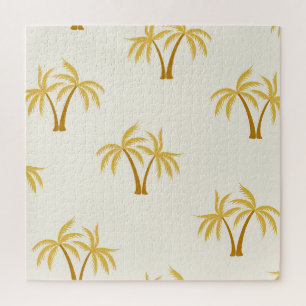 Gold Palm Trees: Tropical Textile. Jigsaw Puzzle