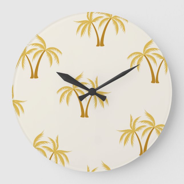 Gold Palm Trees: Tropical Textile. Large Clock (Front)