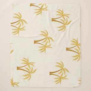 Gold Palm Trees: Tropical Textile. Sherpa Blanket