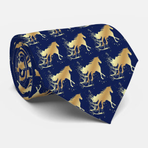 Gold Palomino Horse on Blue Western Necktie