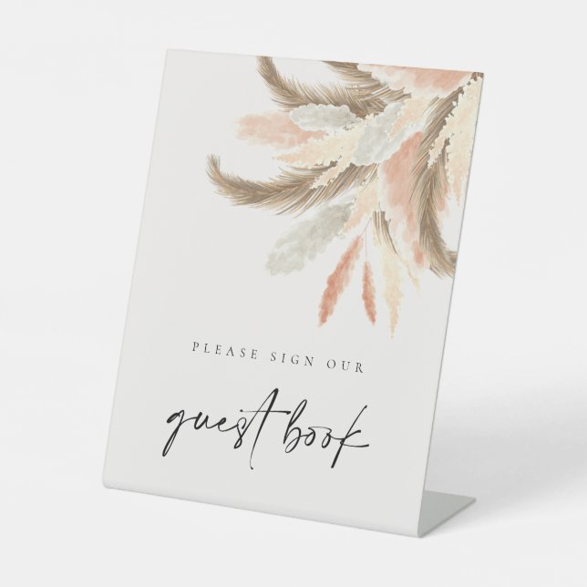 Gold Pampas Grass Guest Book Wedding C100 Pedestal Sign (Front)